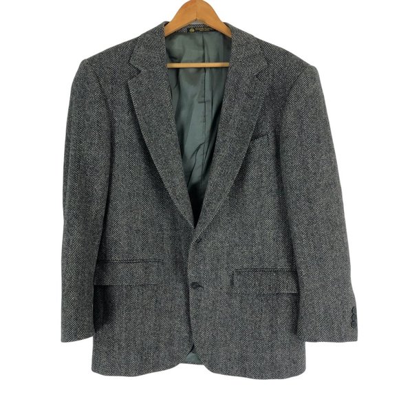 Anderson & Emami Men's Size 42R Grey Herringbone 100% Wool Blazer Jacket - Picture 1 of 9